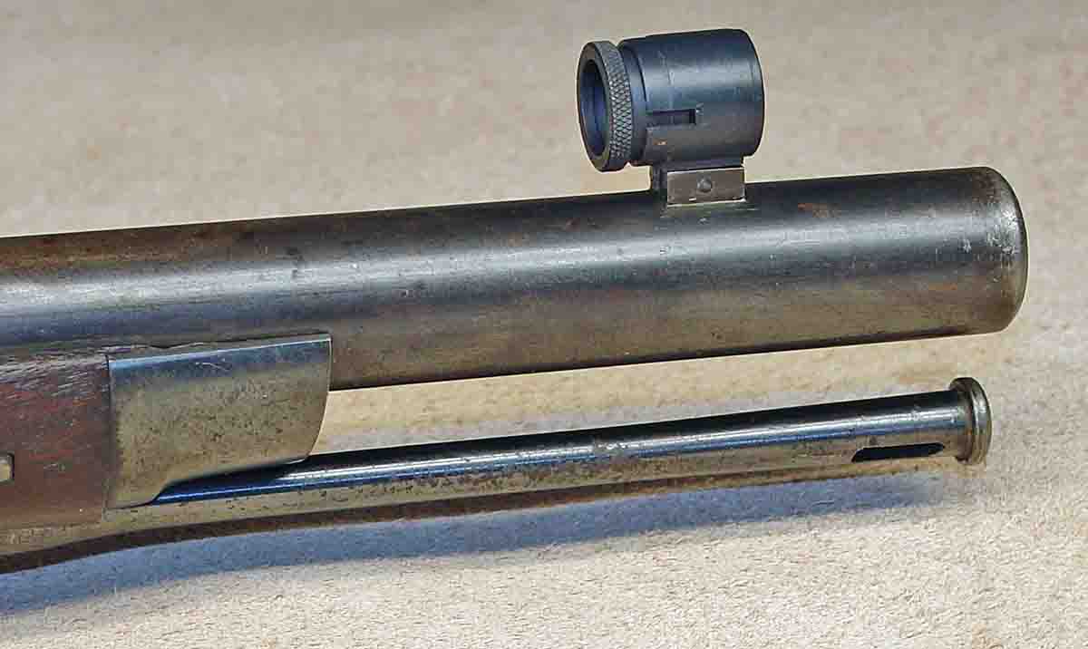 A Ron Heilman insert front sight on a Trapdoor Springfield.